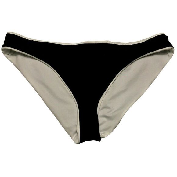 Becca Shirred Back Bikini Bottom Size L Black w White Trim American Fit NEW - Picture 1 of 3